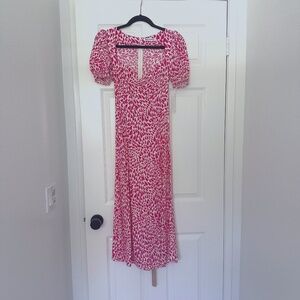 REFORMATION, size 2, hot PINK and off white midi dress.